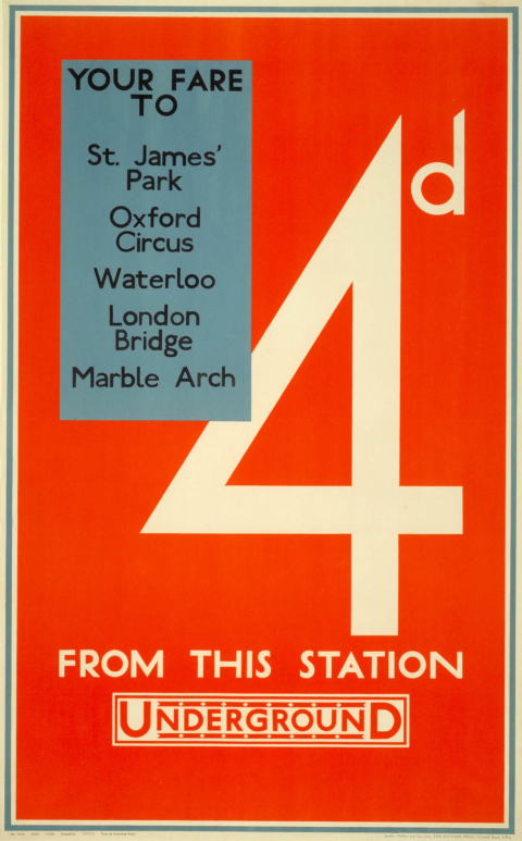 4d your fare to St James' Park, by Aldo Cosomati, 1928