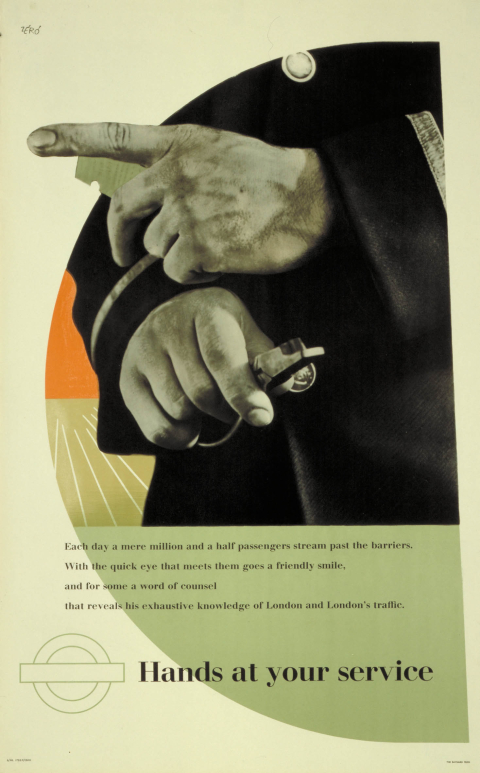 Hands at your service; ticket collectors, by (Zero) Hans Schleger, 1946