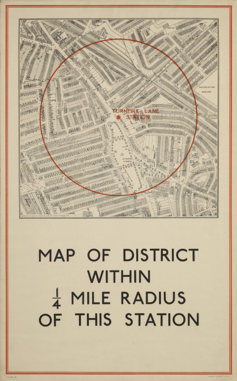 Map Of District Within 1/4 Mile Radius Of Turnpike Lane Station, artist unknown, 1937