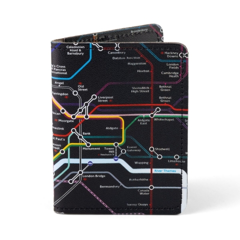 Recycled Leather Tube Map Travelcard Wallet Black