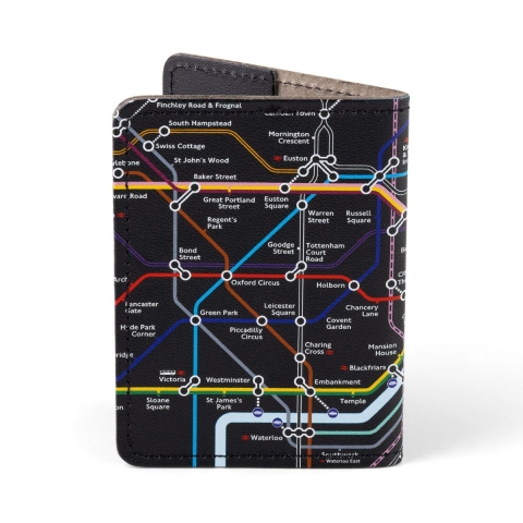 Recycled Leather Tube Map Travelcard Wallet Black