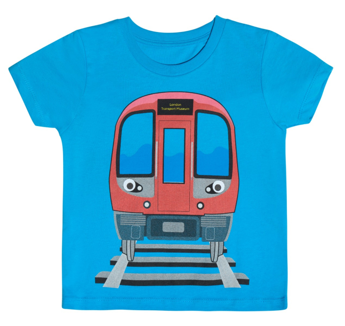 Kids Blue Tube Train T-Shirt Organic Cotton
